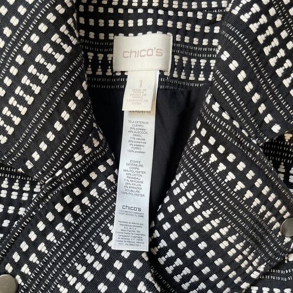 Chico’s 1 (M 8/10) Geometric Moto Jacket | Black & White, Lined, Zip-up, NWOT - Picture 7 of 7